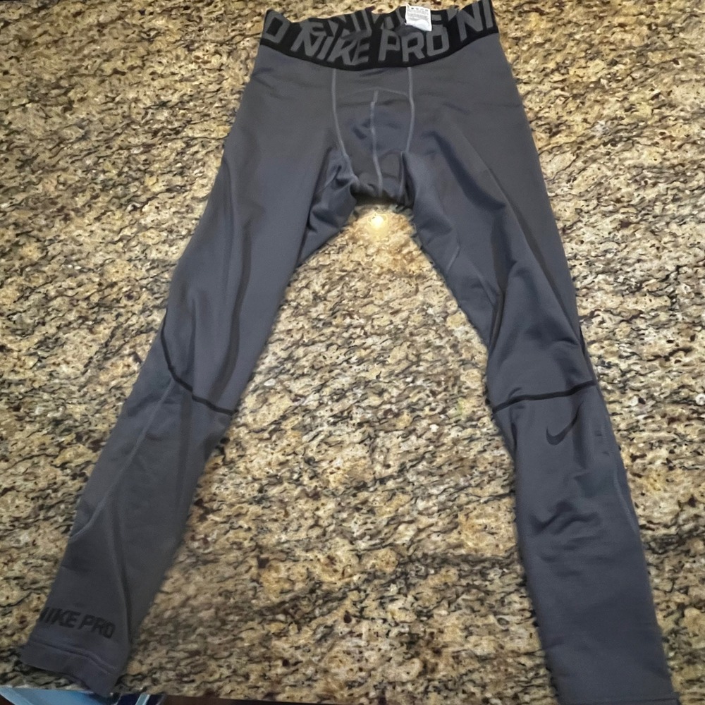 Nike Pro Hyperwarm Mens Compression Gray Base Layer Leggings Large